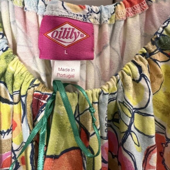 Oilily Top Women’s L Floral Multicolor Sleeveless Abstract Art To Wear Coquette - Picture 4 of 8